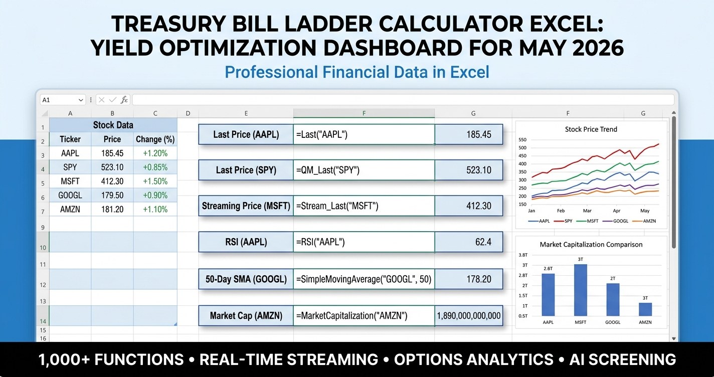 Treasury bill ladder calculator excel dashboard with live U.S. Treasury yields, KPI tiles, and rung-by-rung allocation