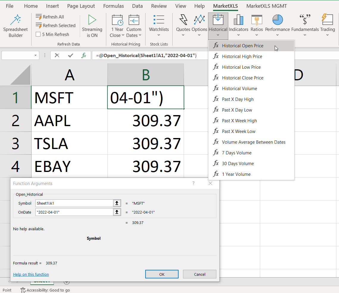 Historical prices at fingertips