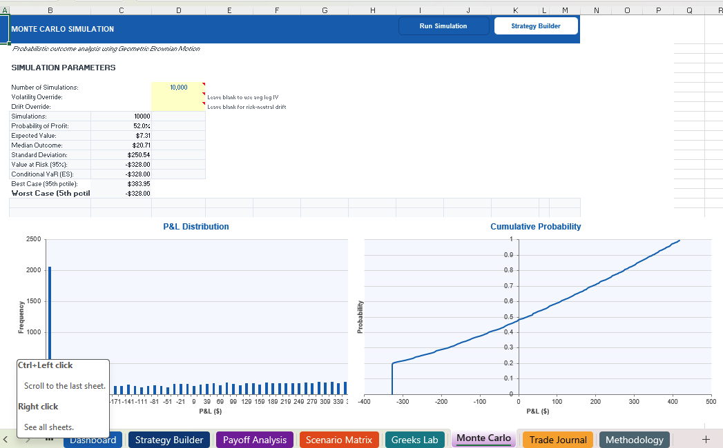Monte Carlo Simulation - Up to 100K paths Monte Carlo simulation for options strategy with VaR and expected value